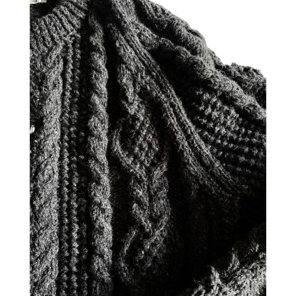VTG Arans by Ethna Irish Merino Wool Cable Knit Fisherman Chunky Cardigan Gray M - Picture 5 of 13